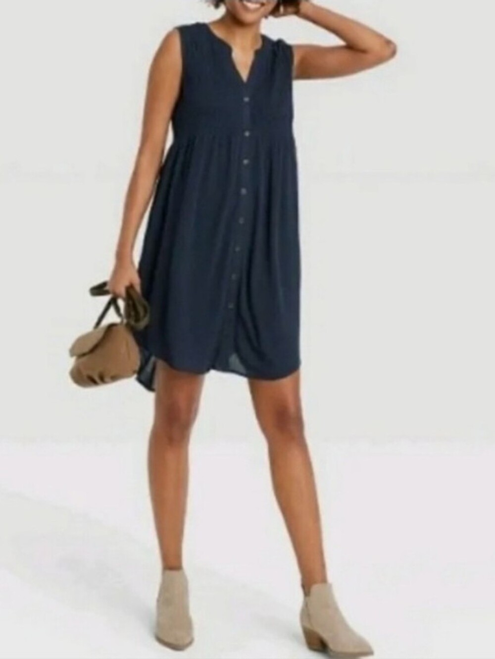 Knox Rose Women Navy Blue Short Sleeveless Sundress Size Medium